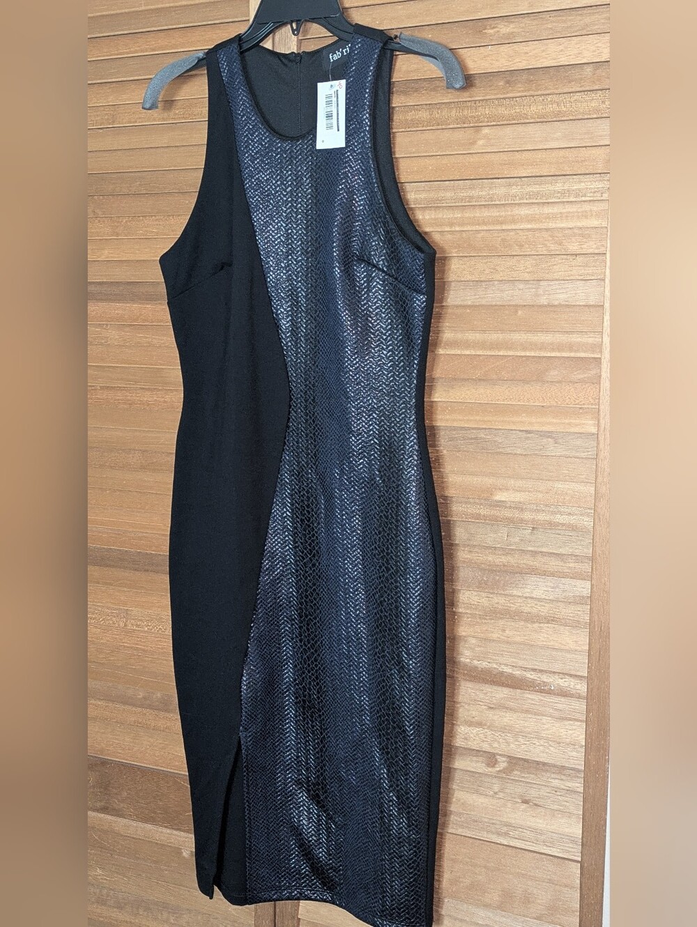 Fab'rik Sleeveless Black Sheath Dress with Textured Panel NWT